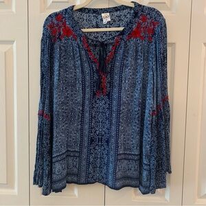 Bila Long Sleeve Boho Embroidered Long Sleeve Top Size XL